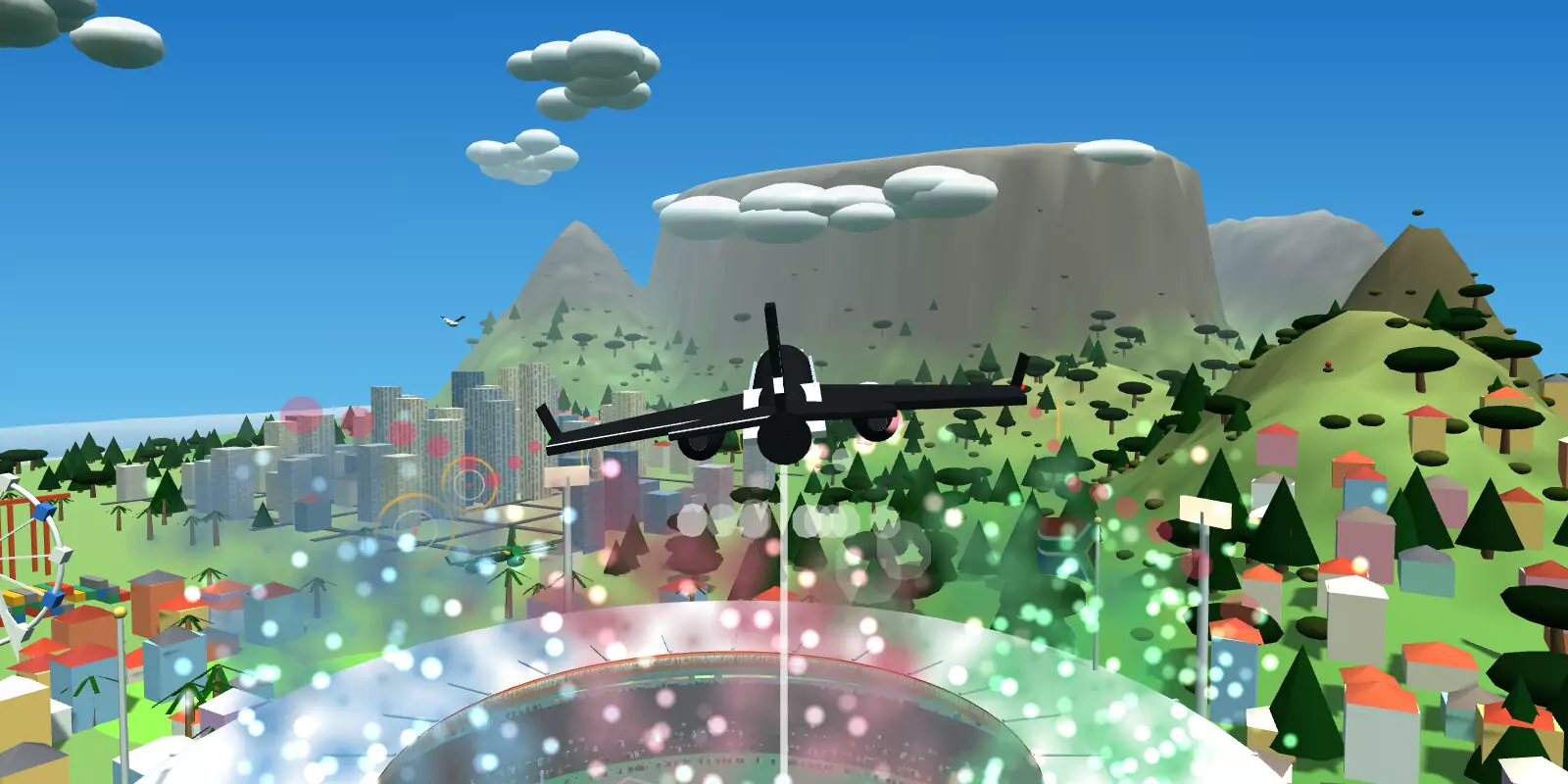 A jet flying low over Cape Town Stadium, Table Mountain behind — 3D Fly Pass, Cape Town